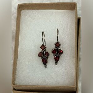 Red and Silver Dangle Earrings with Vintage Design